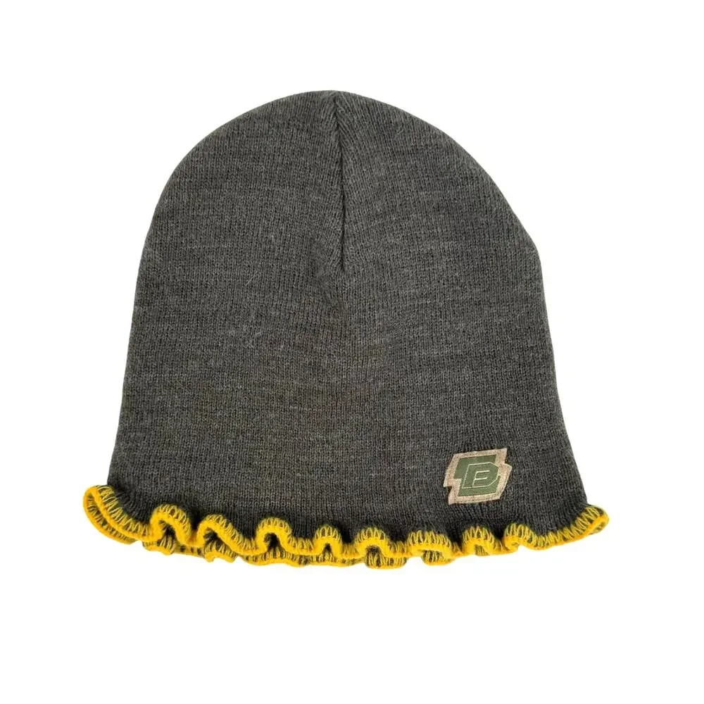 BULA Agree Youth Girls Green Knit Yellow Scalloped Trim Cute Beanie Winter Hat